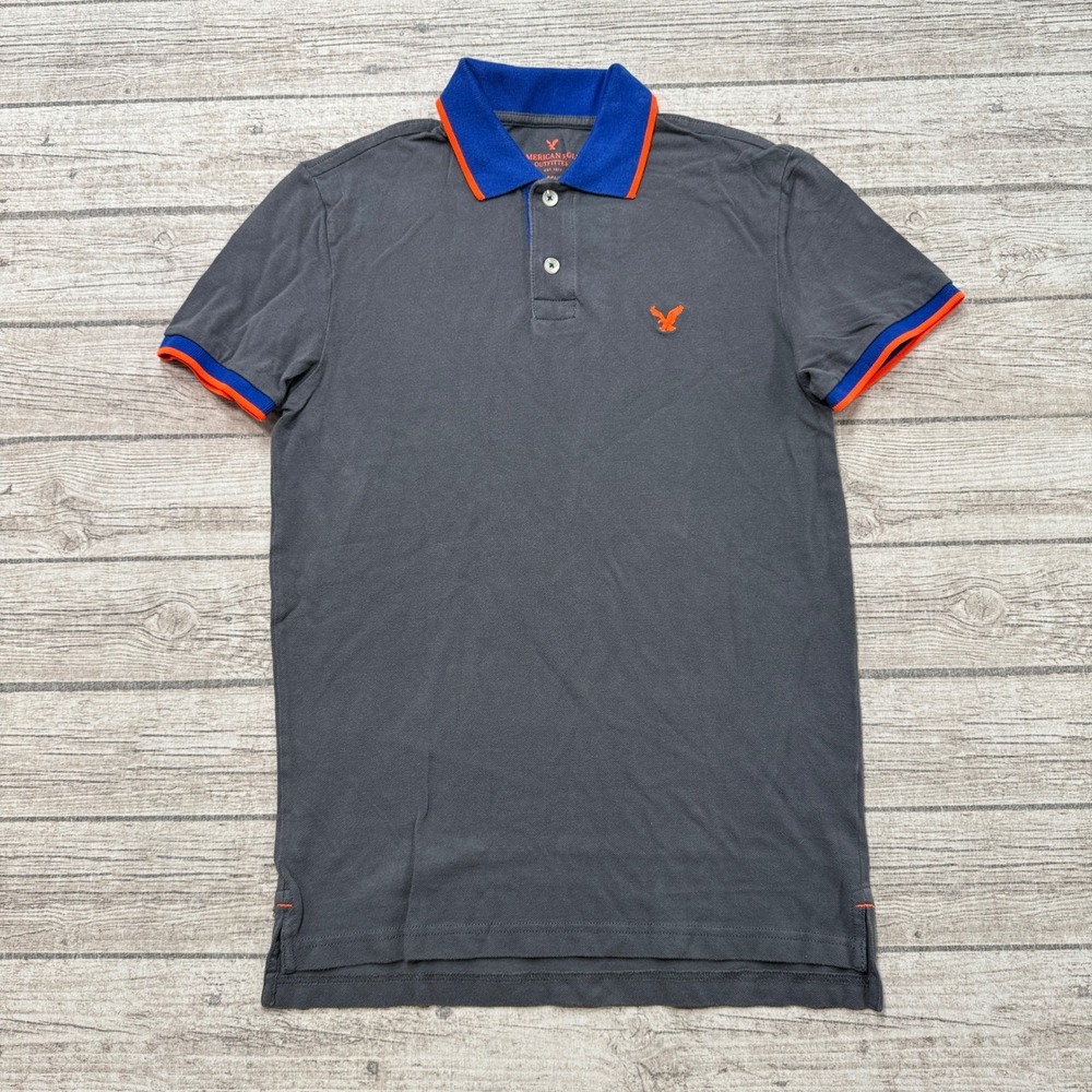 American Eagle Polo Shirt Men's Small Gray Classic Fit Short Sleeve Athleisure